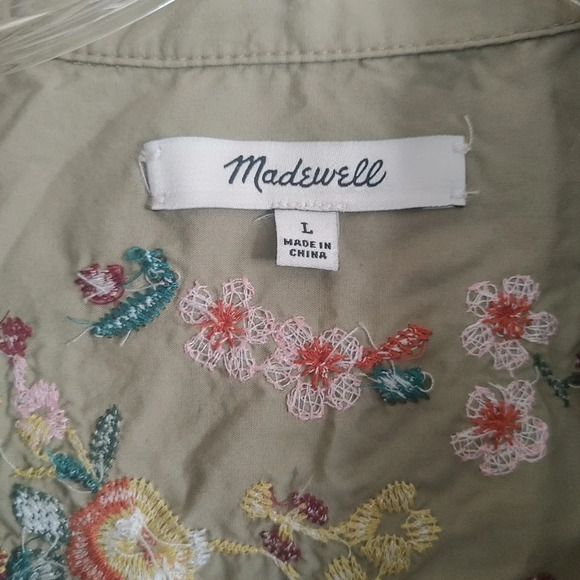 Madewell Embroidered back safari shirt tie front Large NWOT - Picture 9 of 9
